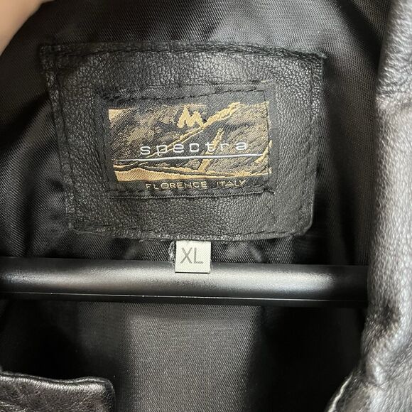 Spectra | Vintage Black Leather Jacket Florence, Italy Men XL Buttoned Biker - Picture 4 of 5